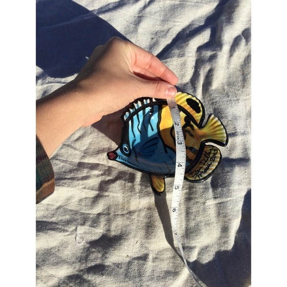 Art pottery ceramic threadfin butterflyfish trinket dish blue yellow signed fish - Picture 10 of 10